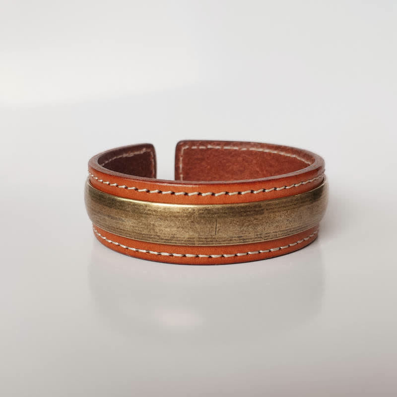 Bracelet manchette en cuir et cuivre Buddha Stones, 2 pièces, Om Mani Padme Hum, Dragon Phoenix