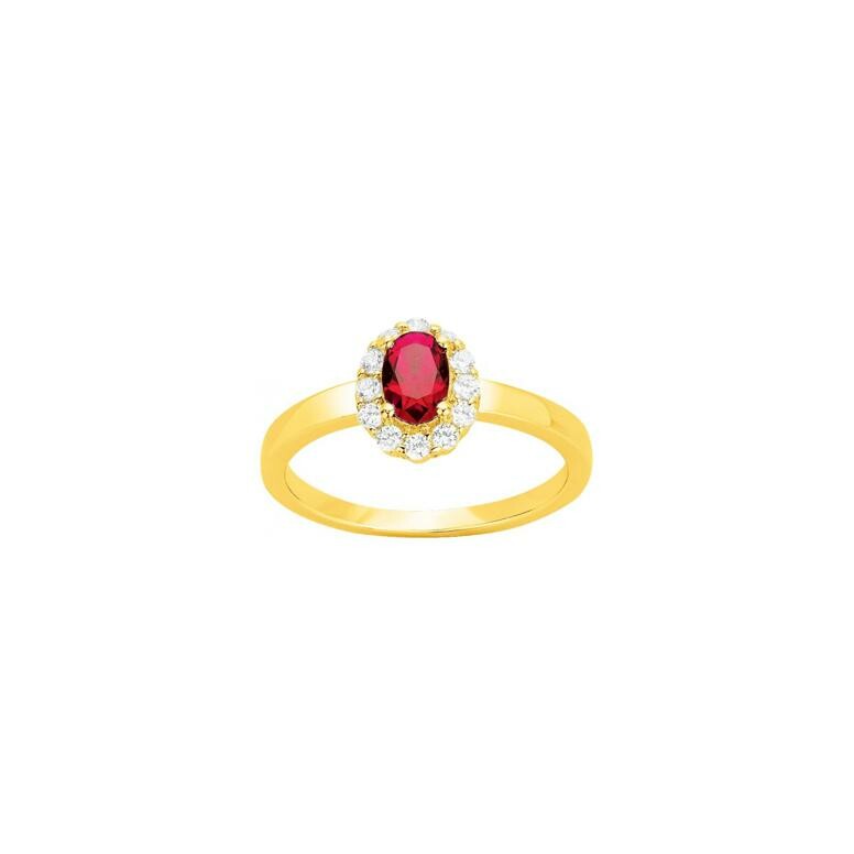 Bague en plaqué or, spinelle rouge et oxyde de zirconium, taille 54