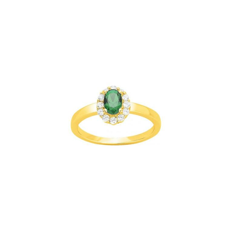 Bague en plaqué or, spinelle verte et oxyde de zirconium, taille 56