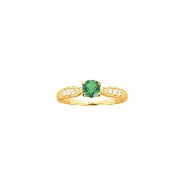 Bague en plaqué or, spinelle verte et oxyde de zirconium, taille 54