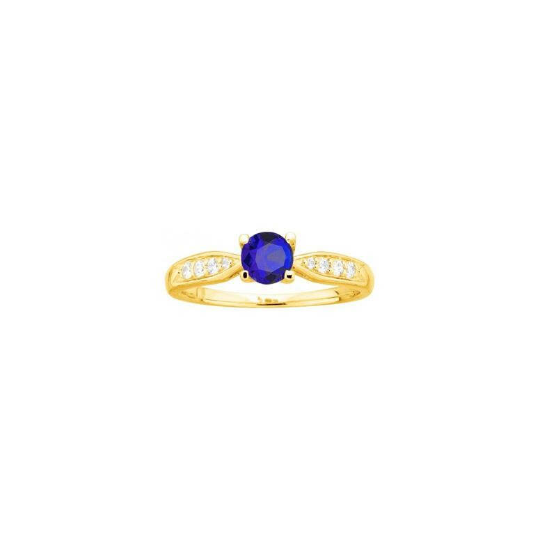 Bague en plaqué or, spinelle bleue et oxyde de zirconium, taille 56
