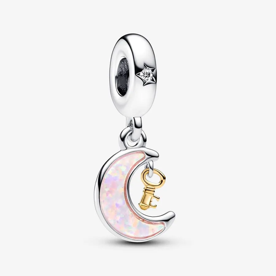 Nature et Constellations -Pendant Clé et Lune Bimatière - Argent - Charms Pandora