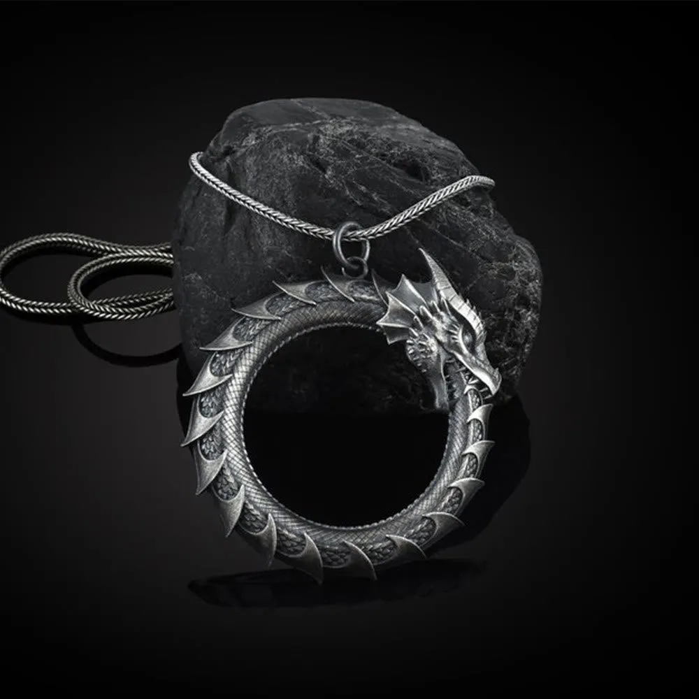 Collier pendentif protection serpent dragon en étain pur Buddha Stones