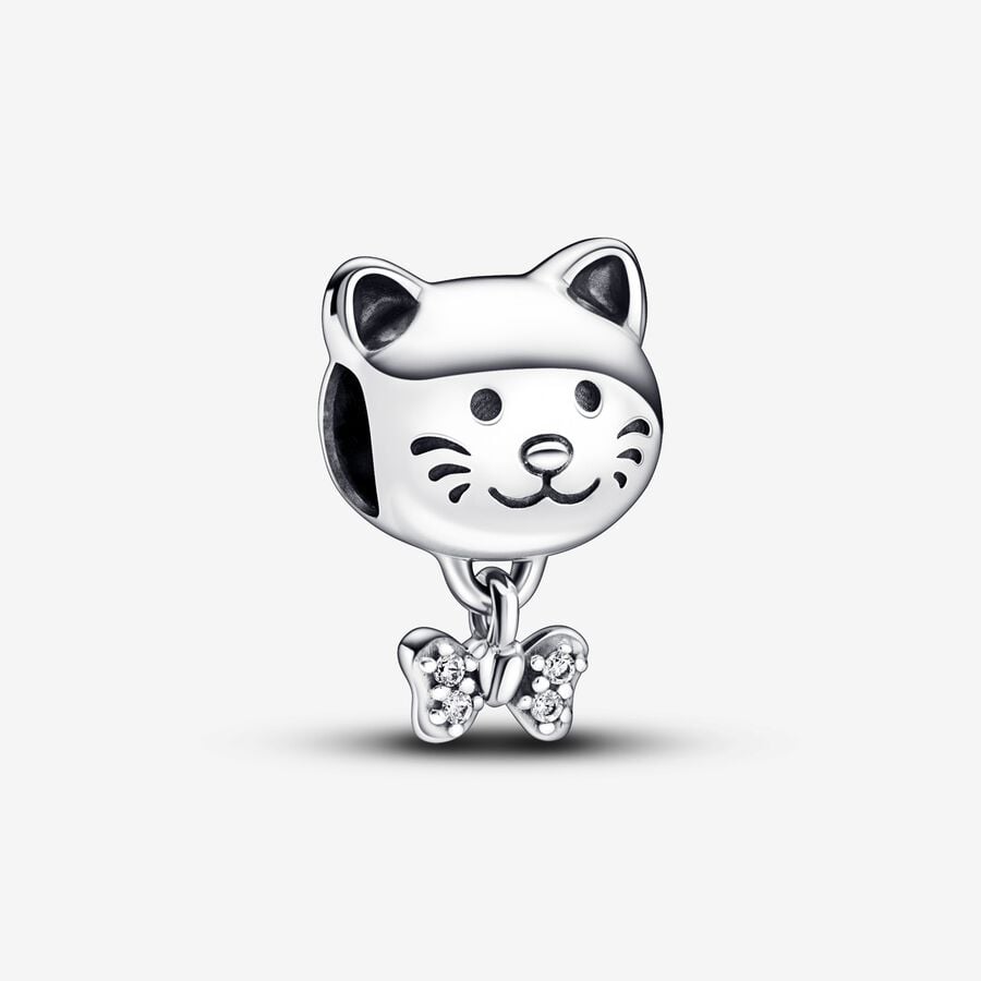 Animaux - Chat & Nœud - Argent - Charms - Pandora
