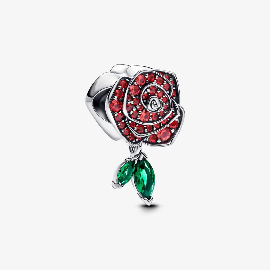 Nature - Rose Rouge en Fleur - Argent - Charms Pandora