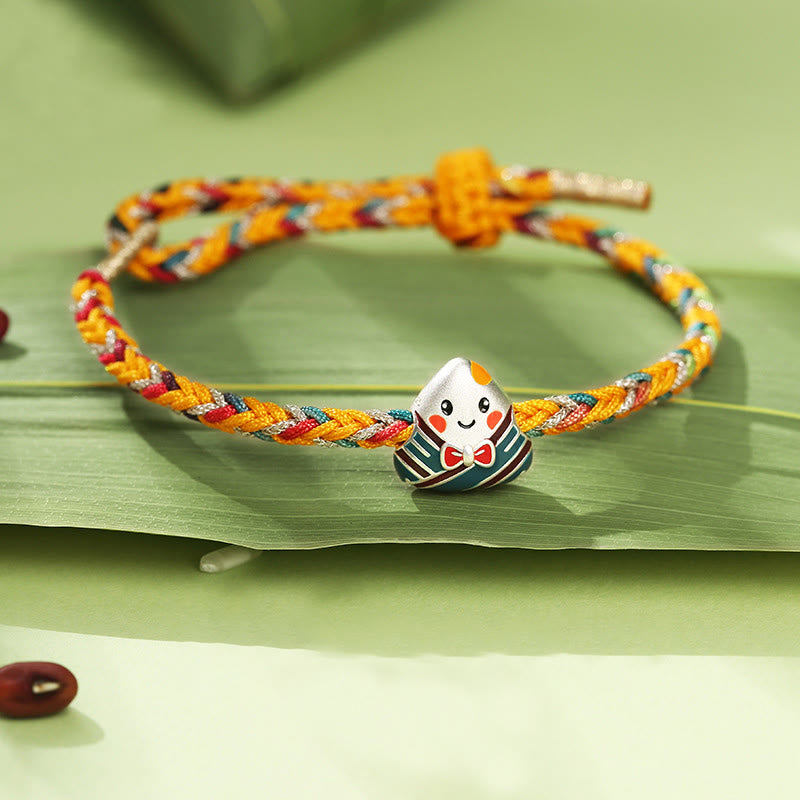 Bracelet en argent sterling 925 avec Buddha Stones, motif Zongzi, pour enfant et adulte, fait à la main, en corde multicolore, pour fête des bateaux-dragons