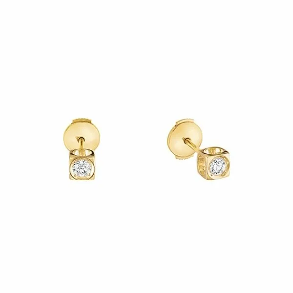 Boucles d'oreilles dinh van Le Cube Diamant en or jaune et diamants moyen modèle 808111 - Rigal