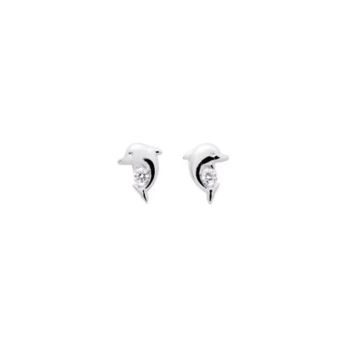 Achat Puces d'oreilles dauphins en or blanc et oxydes de zirconium