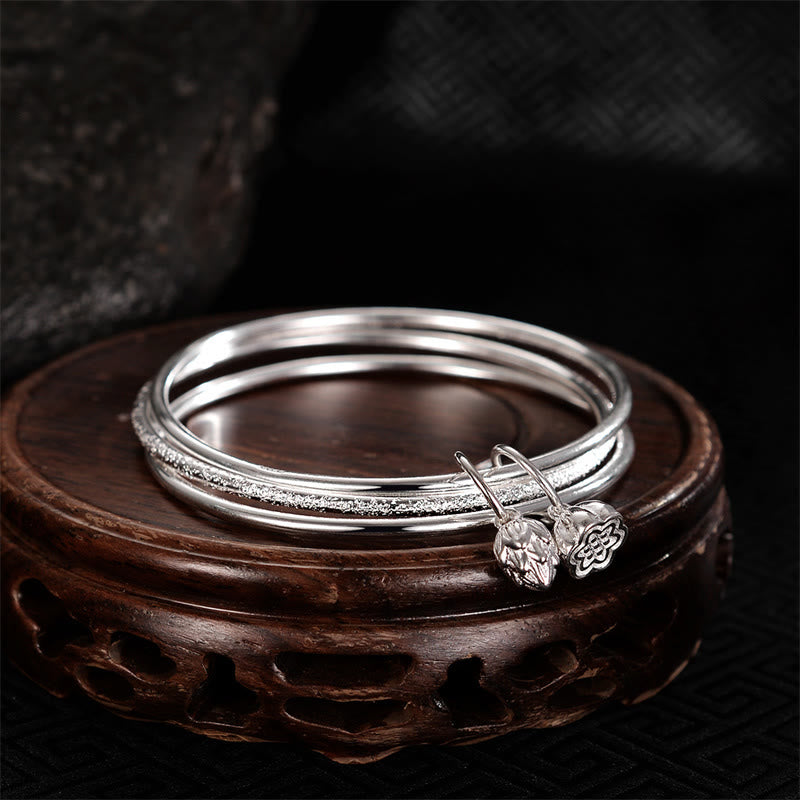 Bracelet jonc en cuivre blanc avec fleur de lotus et Buddha Stones