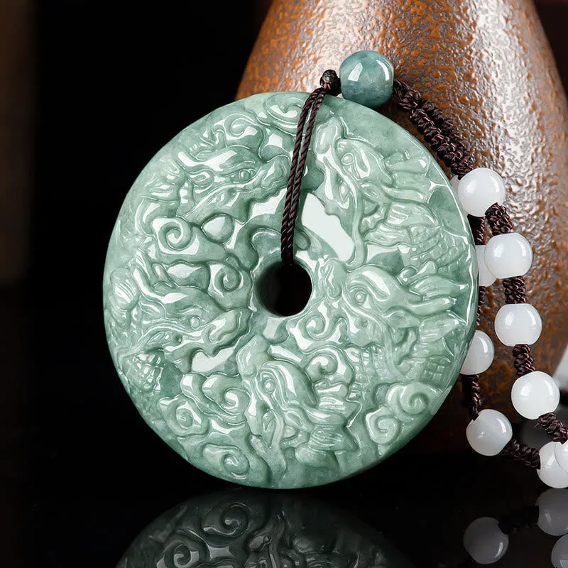 Buddha Stones pendentif en jade naturel avec boucle de paix et protection des neuf dragons de l'année du dragon