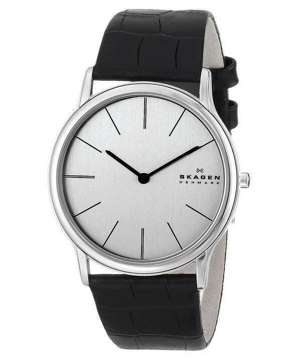 Skagen Theodor cadran argenté en cuir noir 858XLSLC montre homme