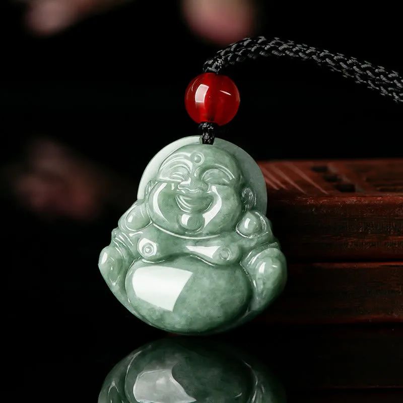 Buddha Stones rieur en jade vert naturel avec pierres de Bouddha et abondance porte-bonheur