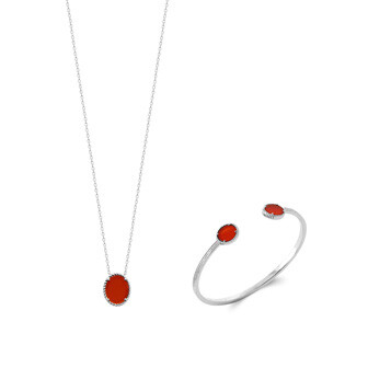 Achat Collier en argent et agate rouge, 45cm