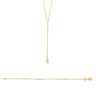 Achat Collier en plaqué or, perle de culture et oxyde de zirconium, 45cm