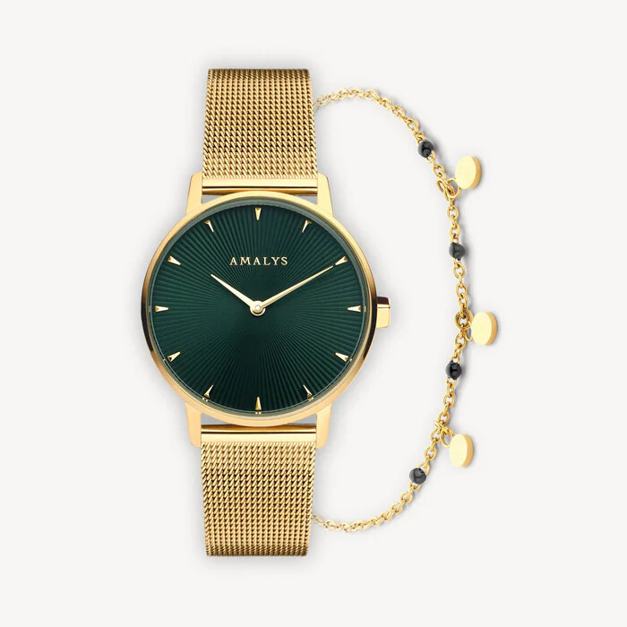 Achat Coffret de montre Amalys Odette et 1 bracelet en métal doré