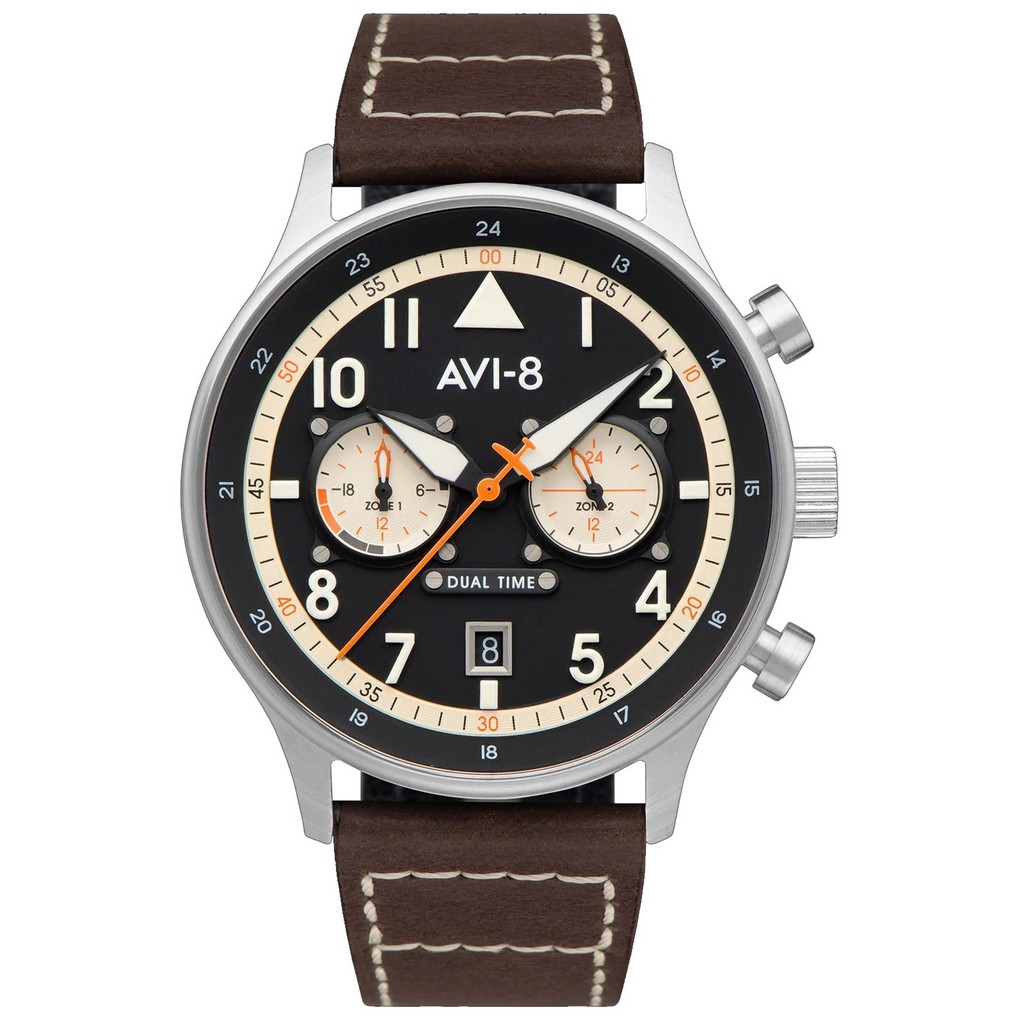AVI-8 Hawker Hurricane Carey Dual Time Manston Cadran Noir Quartz AV-4088-01 Montre Homme