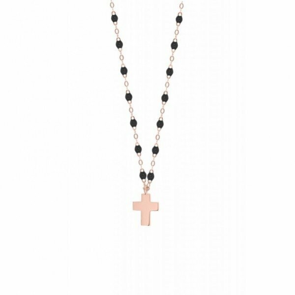 Achat Collier Gigi Clozeau Croix en or rose, résine noire, taille 42cm