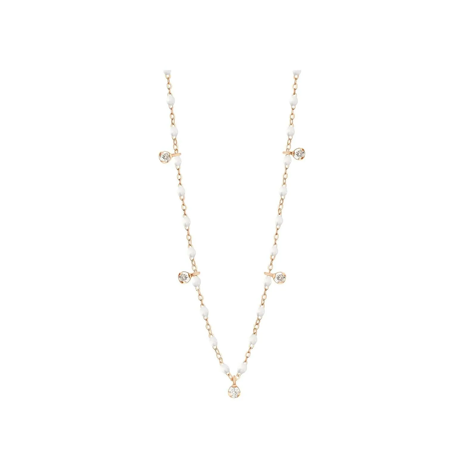 Achat Collier Gigi Clozeau Suprême en or rose, 5 diamants et résine blanche, taille 45cm