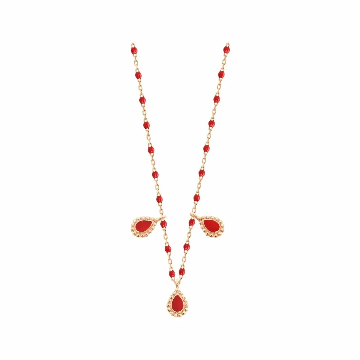 Collier Gigi Clozeau Lucky Cashmere en or rose et résine coquelicot, 42cm