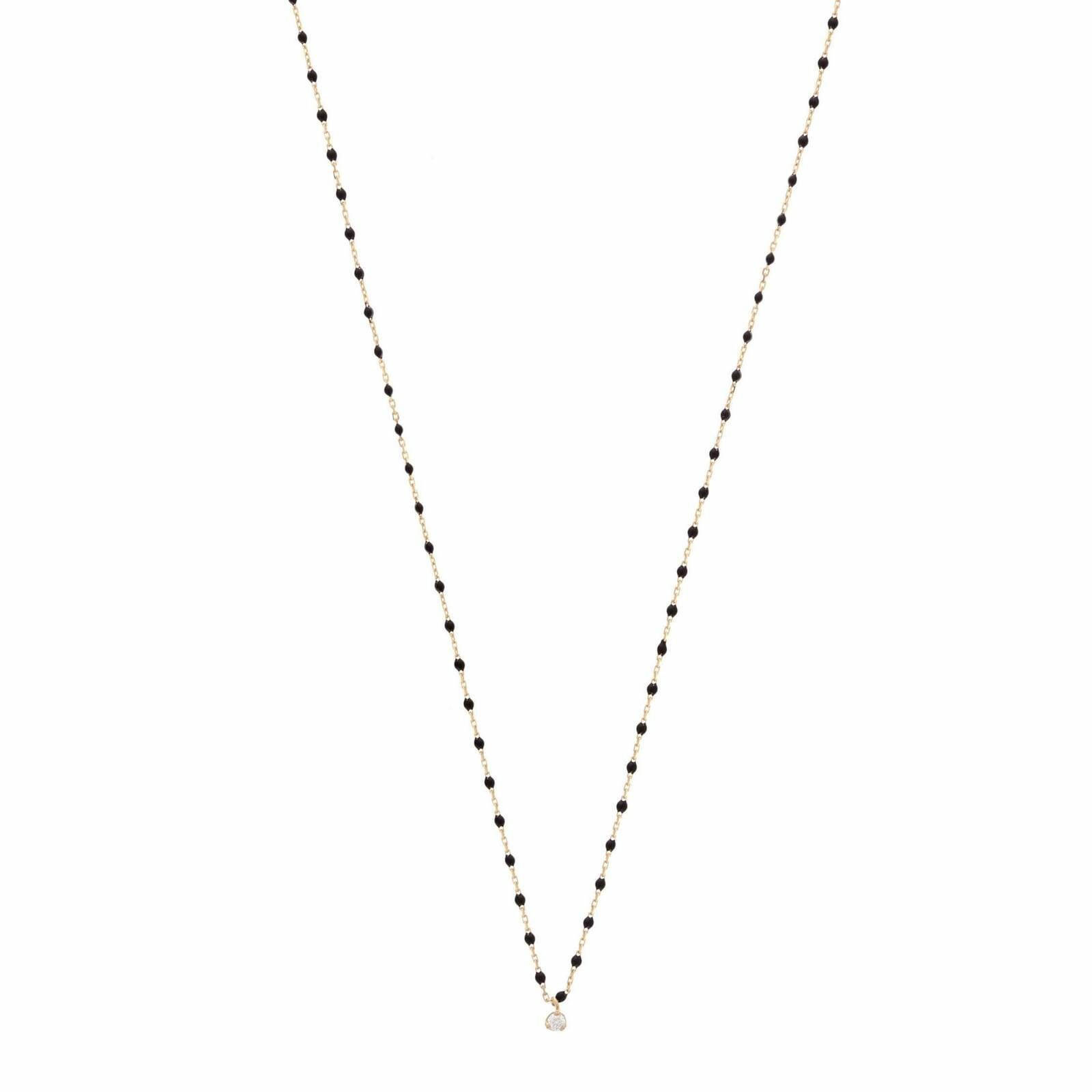 Collier Gigi Clozeau Mini en or rose, résine noire et diamant, 42cm