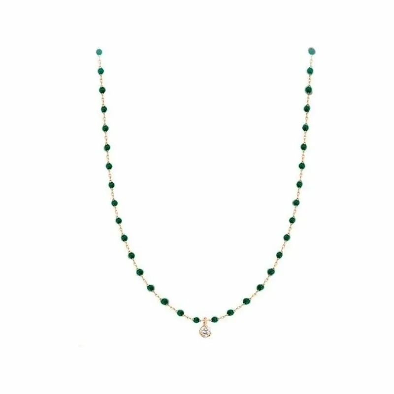 Achat Collier Gigi Clozeau Mini en or rose, résine vert émeraude et diamant, 40cm