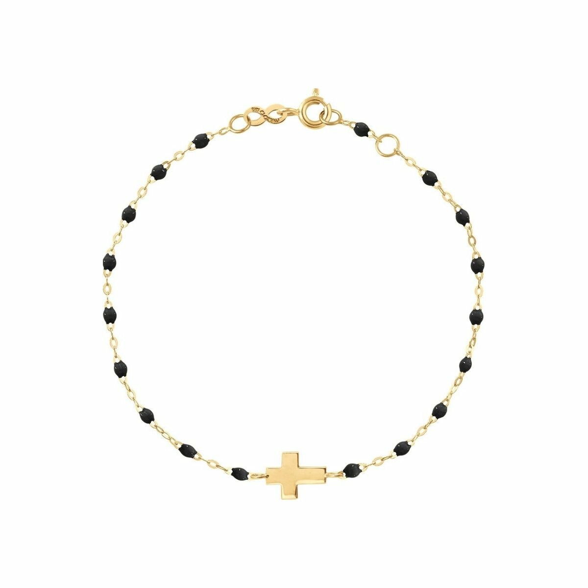 Achat Bracelet Gigi Clozeau Croix en or jaune et résine noire, 17cm
