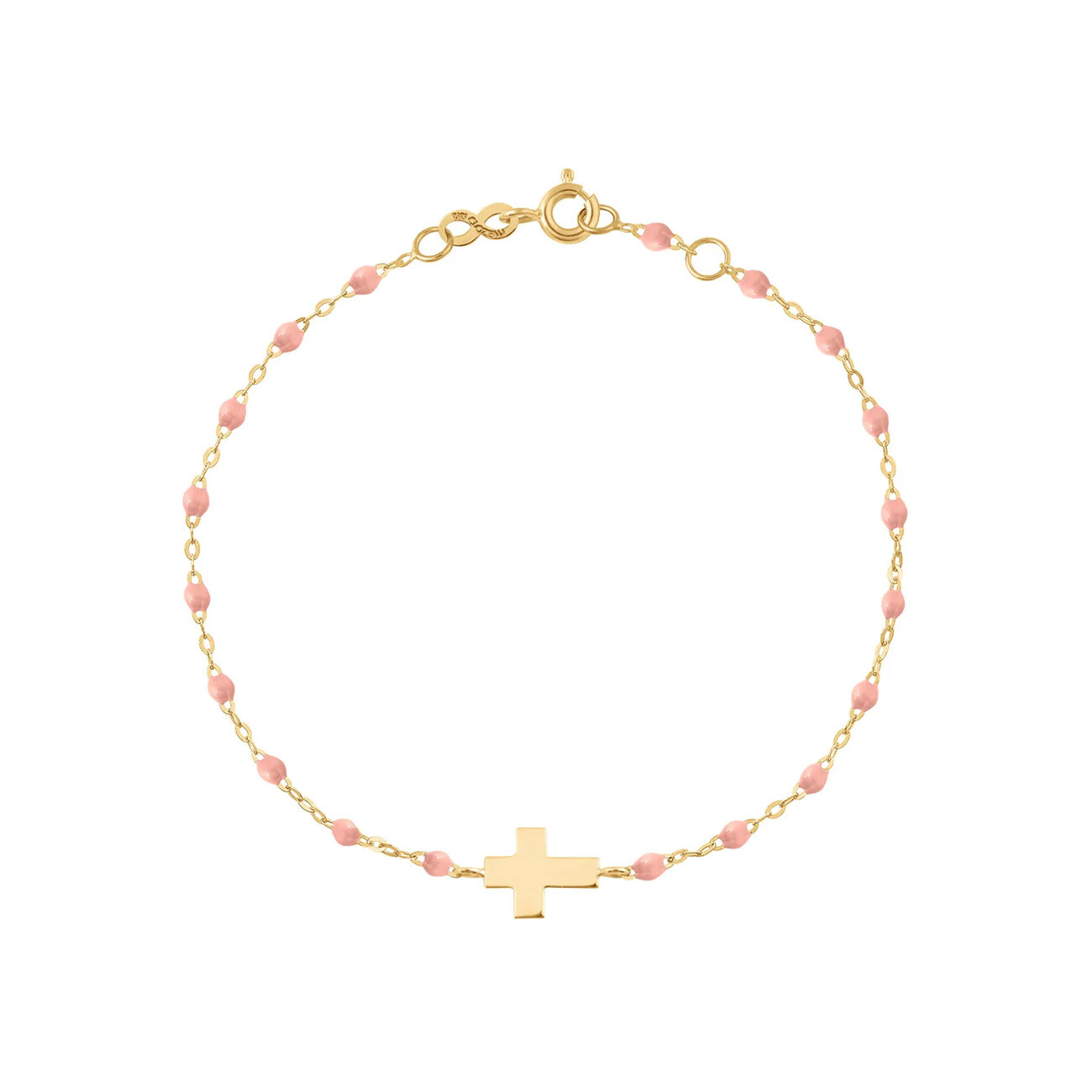 Achat Bracelet Gigi Clozeau Croix en or jaune et résine rose bébé, taille 17cm