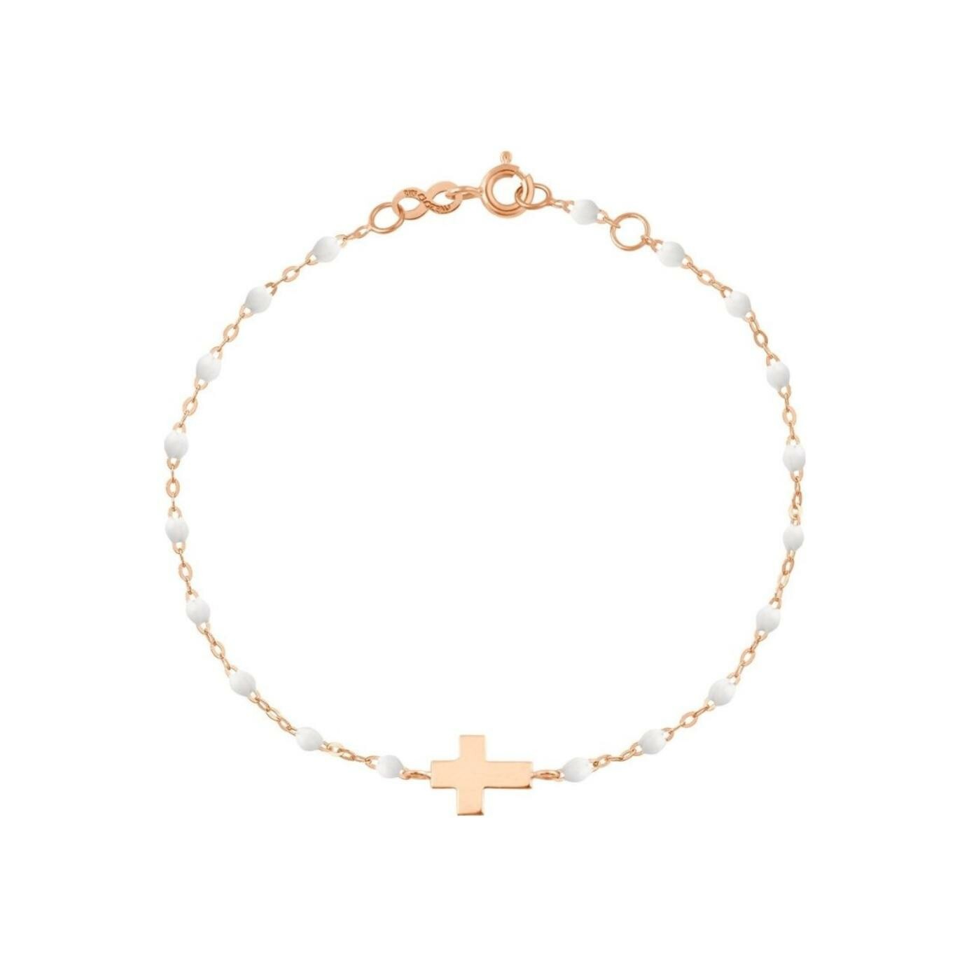 Achat Bracelet Gigi Clozeau Croix en or rose, résine blanche, taille 17cm
