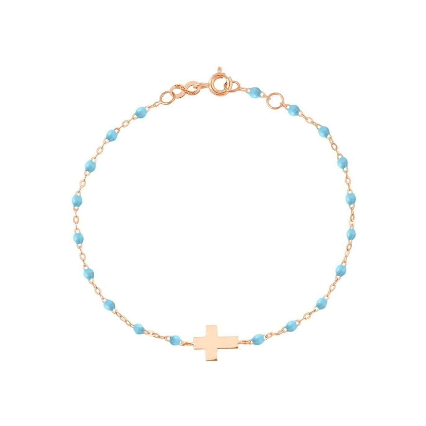 Achat Bracelet Gigi Clozeau Croix en or rose et résine turquoise, 17cm