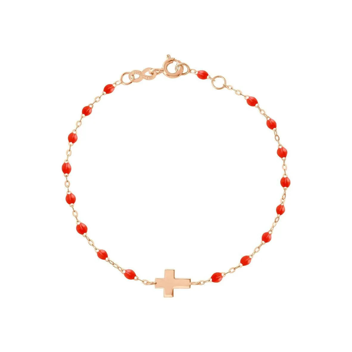 Bracelet Gigi Clozeau Croix en or rose et résine corail, 17cm