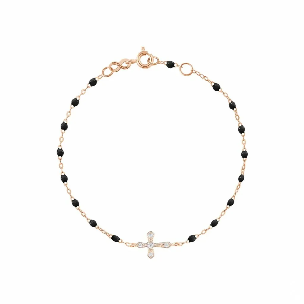 Achat Bracelet Gigi Clozeau en or rose, résine noire et diamants, 17cm