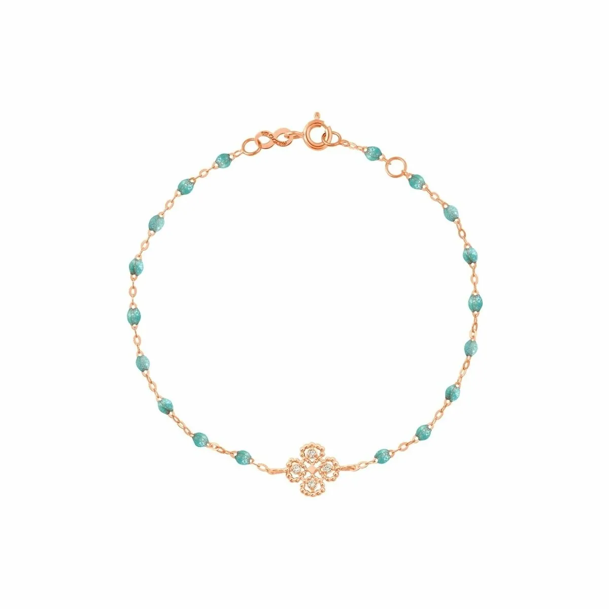 Bracelet Gigi Clozeau Lucky Trèfle en or rose, résine glacier et diamant, 17cm