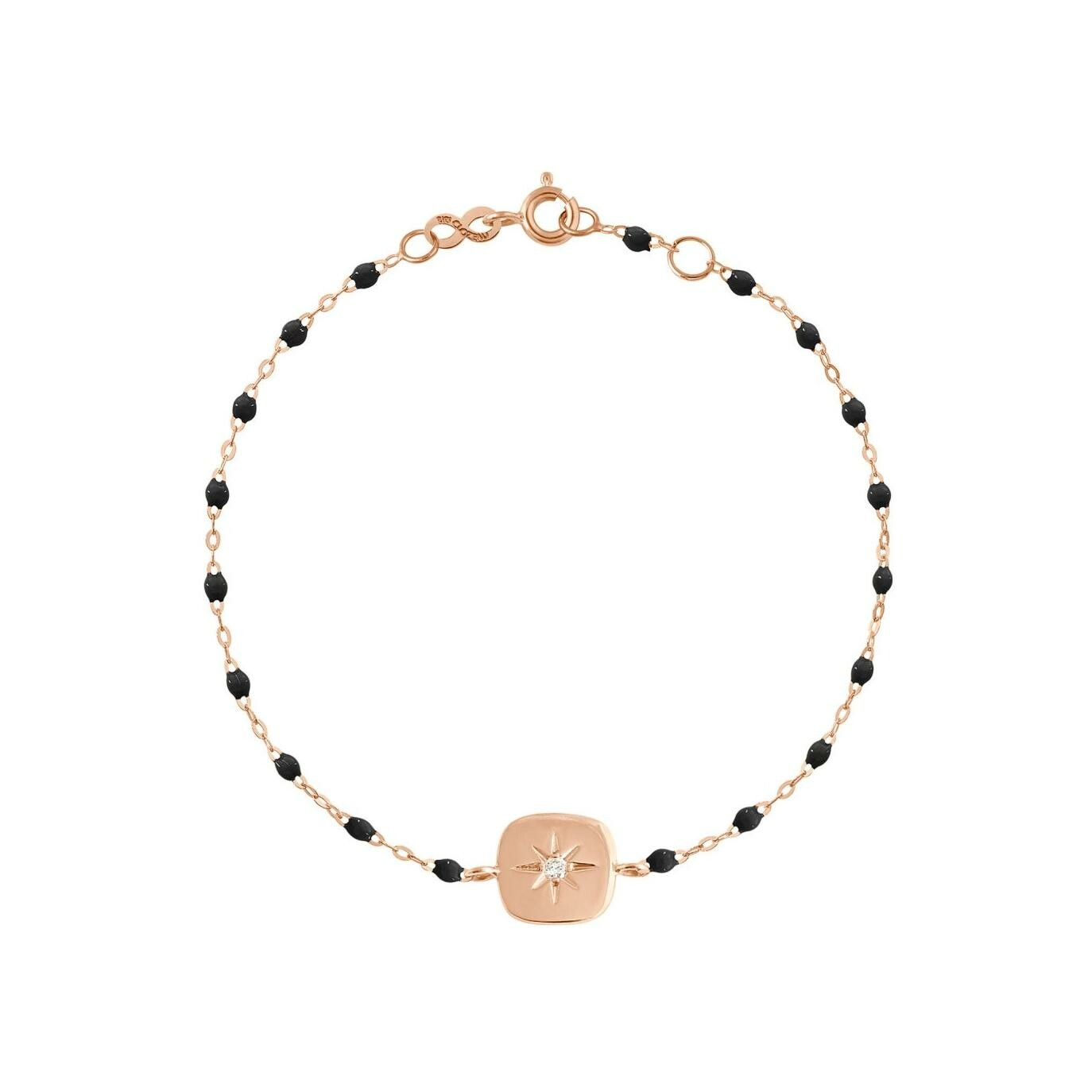 Achat Bracelet Gigi Clozeau Miss Gigi en or rose, résine noire et diamants, taille 17cm