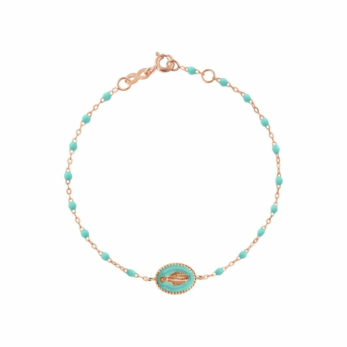 Achat Bracelet Gigi Clozeau Madone en or rose et résines vert d'eau, 17cm