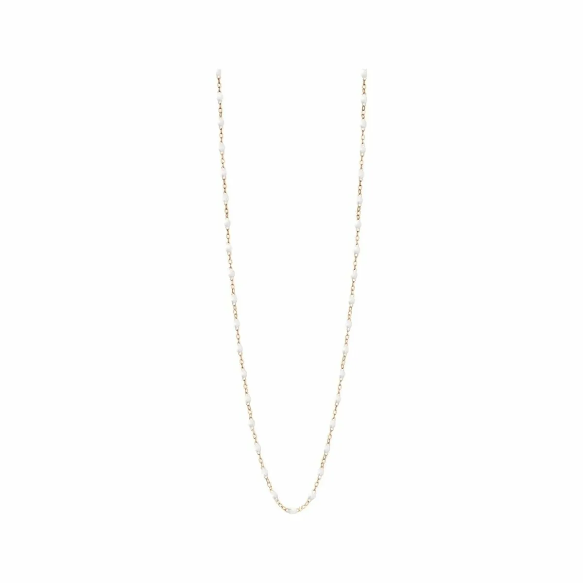Collier Sautoir Gigi Clozeau en or rose et résine blanche, taille 86cm