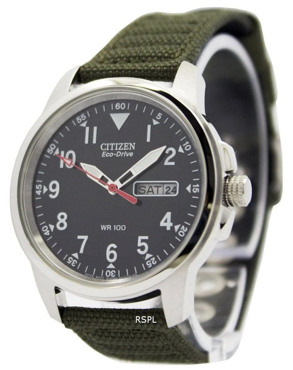 Montre Citizen Eco-Drive vert toile sangle 100M BM8180-03E hommes