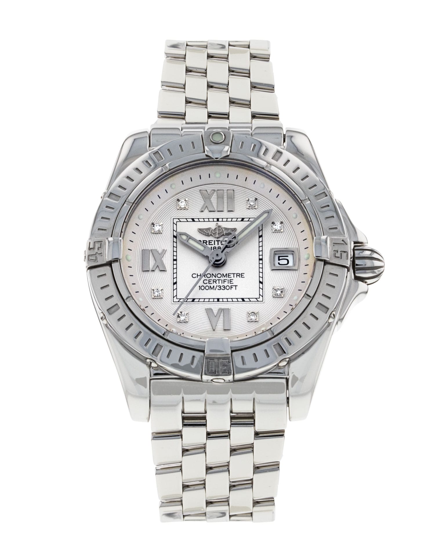 Breitling Cockpit Lady - cadran Silver Diamond Dot Roman Numeral Quarter Markers