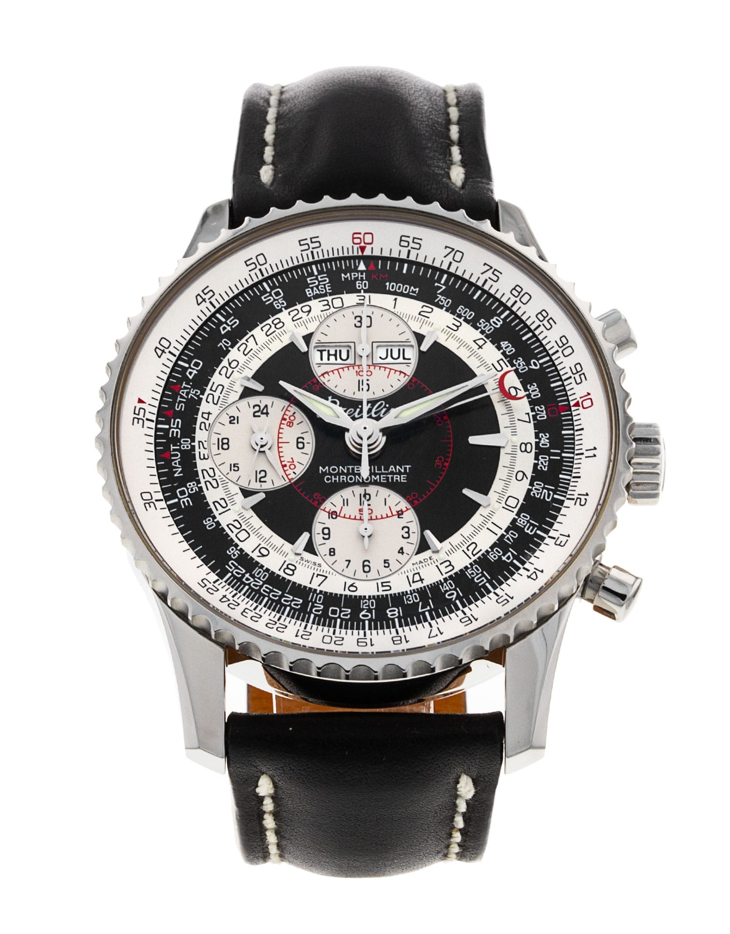 Breitling Datora - cadran Baton noire et un bracelet e Cuir