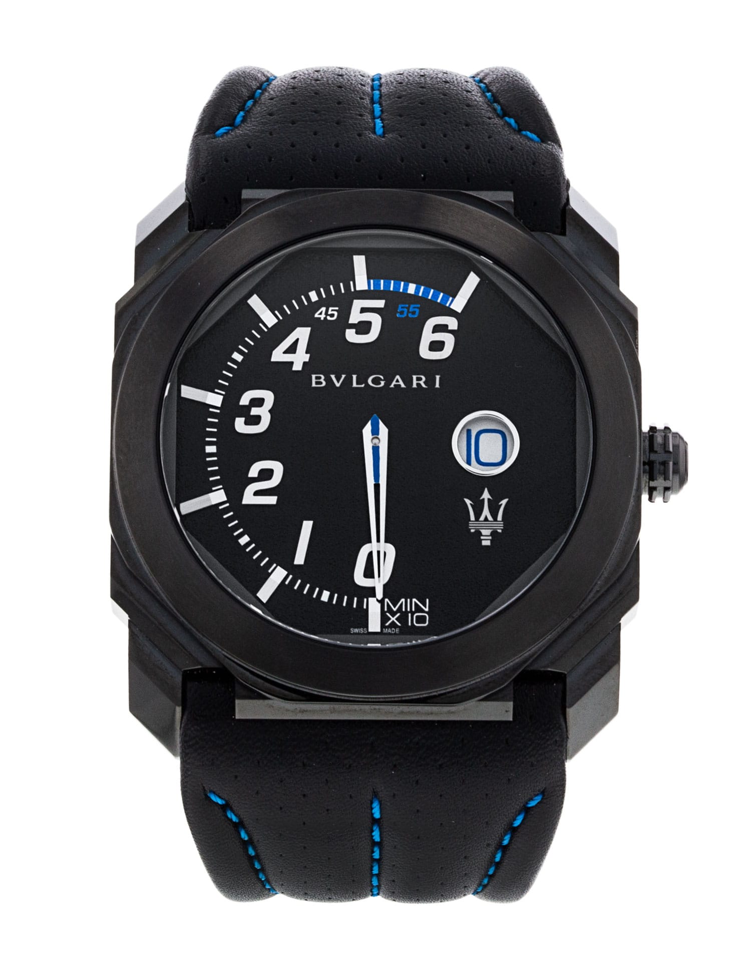 Bvlgari Octo - cadran Noir arabe et un bracelet e Cuir