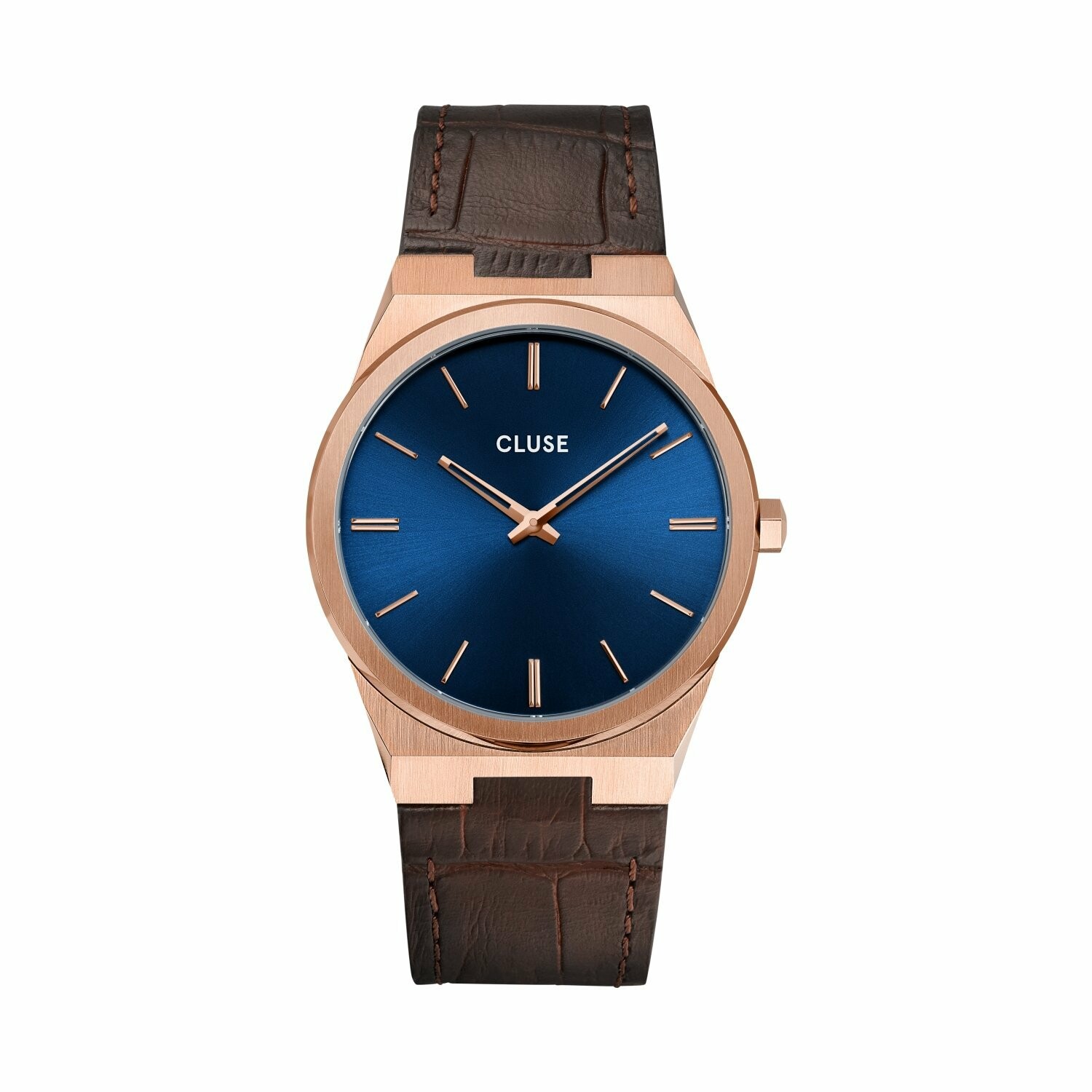 Montre Cluse Vigoureux 40 Leather, Rose Gold, Dark Blue/Dark Brown Croco