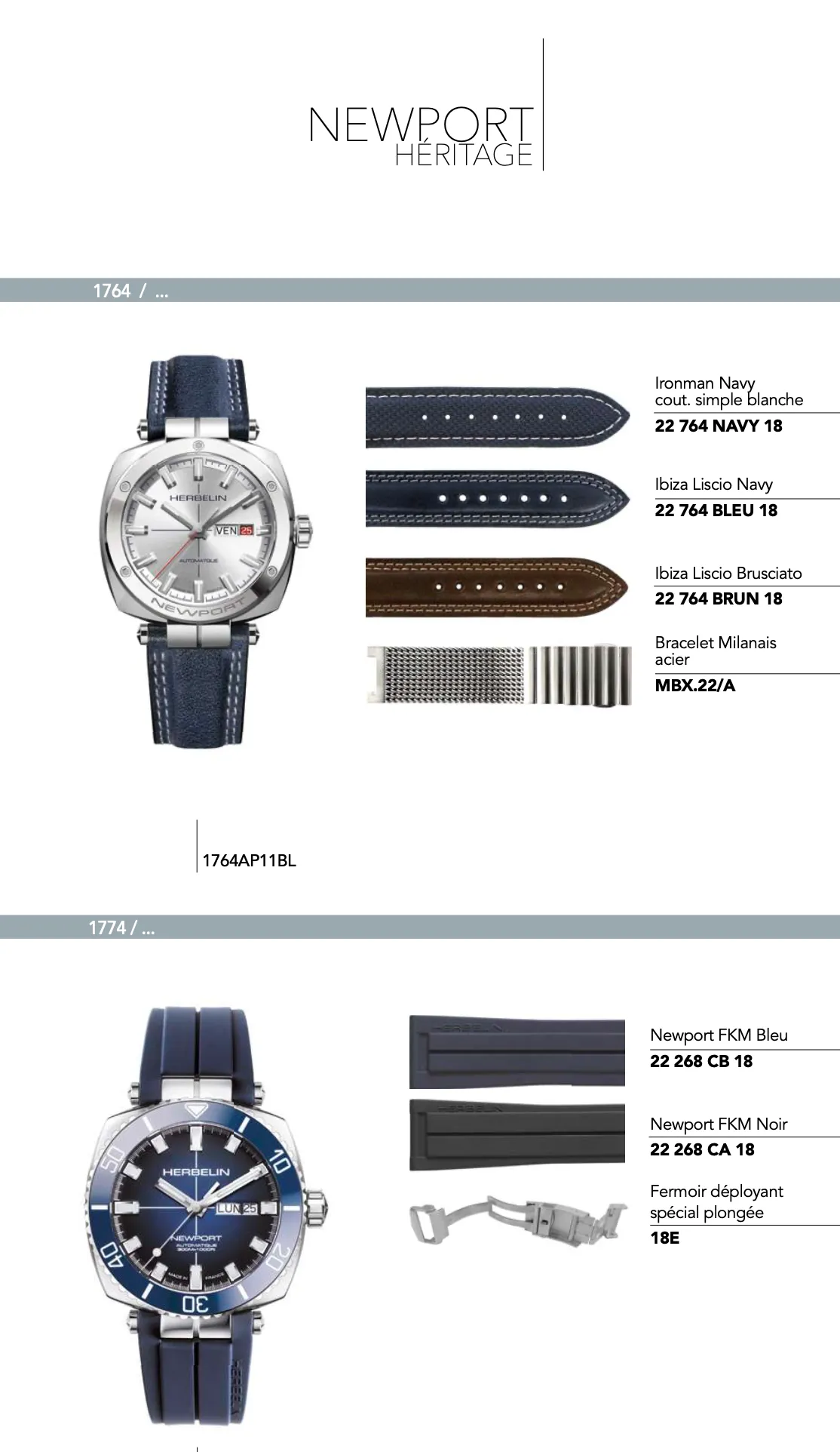 Recharge Bracelet cuir pour montre *Newport Heritage* série 1764 / ...1774 /......