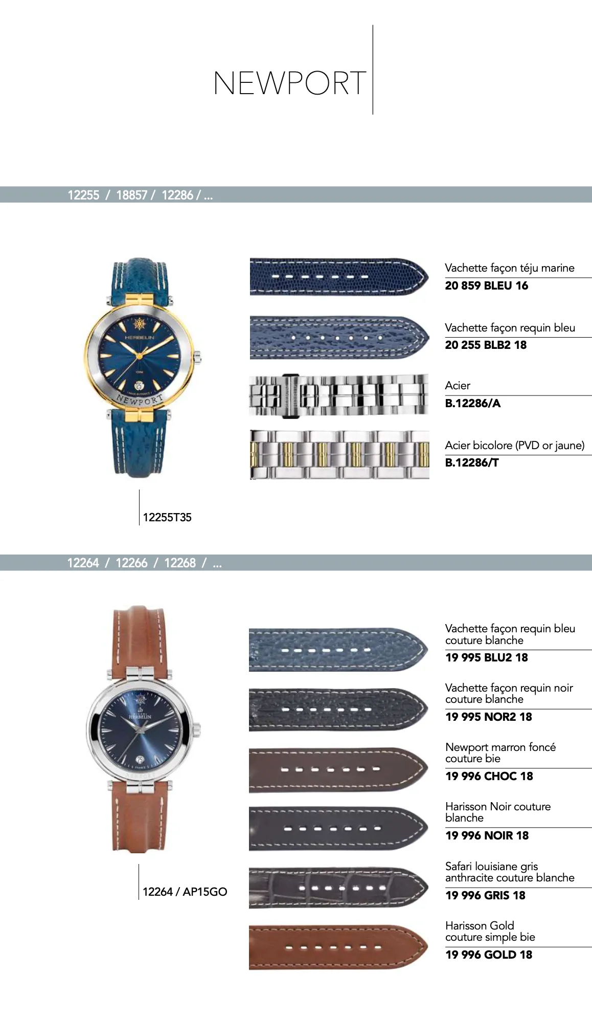 Recharge Bracelet cuir, nylon et Acier pour montre *Newport* série 12255/... 12264/...