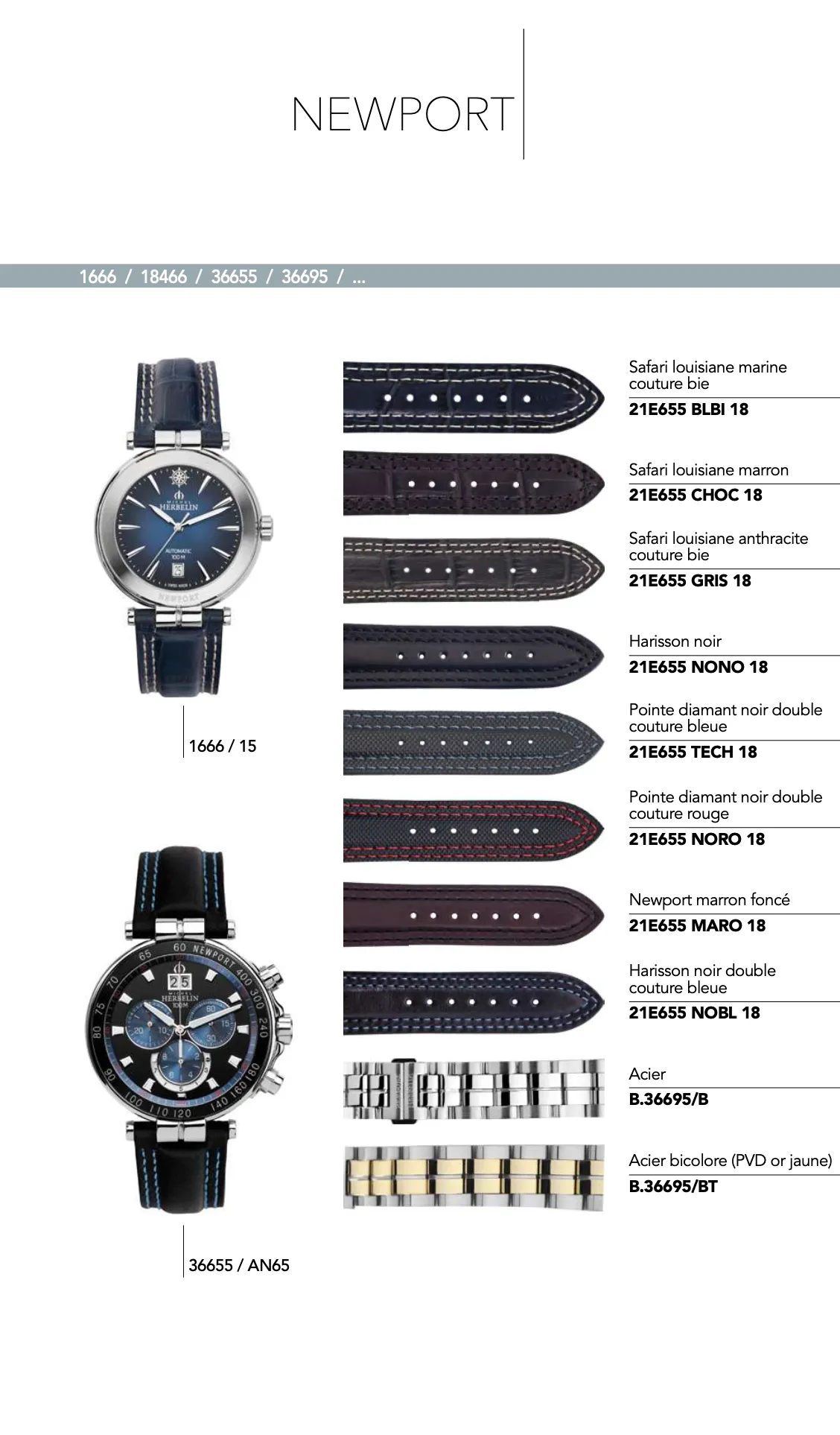 Recharge Bracelet cuir, nylon et Acier pour montre *Newport* série 1666/... 18466/... 36655/... 36695/...