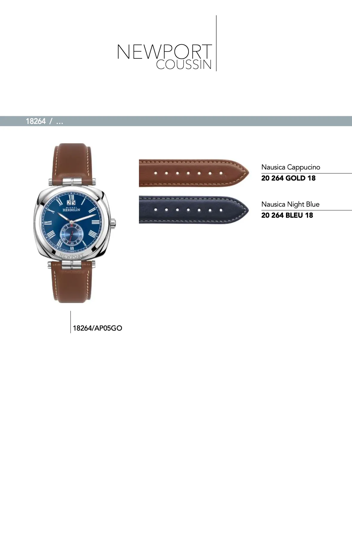 Recharge Bracelet en cuir et caoutchouc pour montre *Newport Coussin * série 18264/....