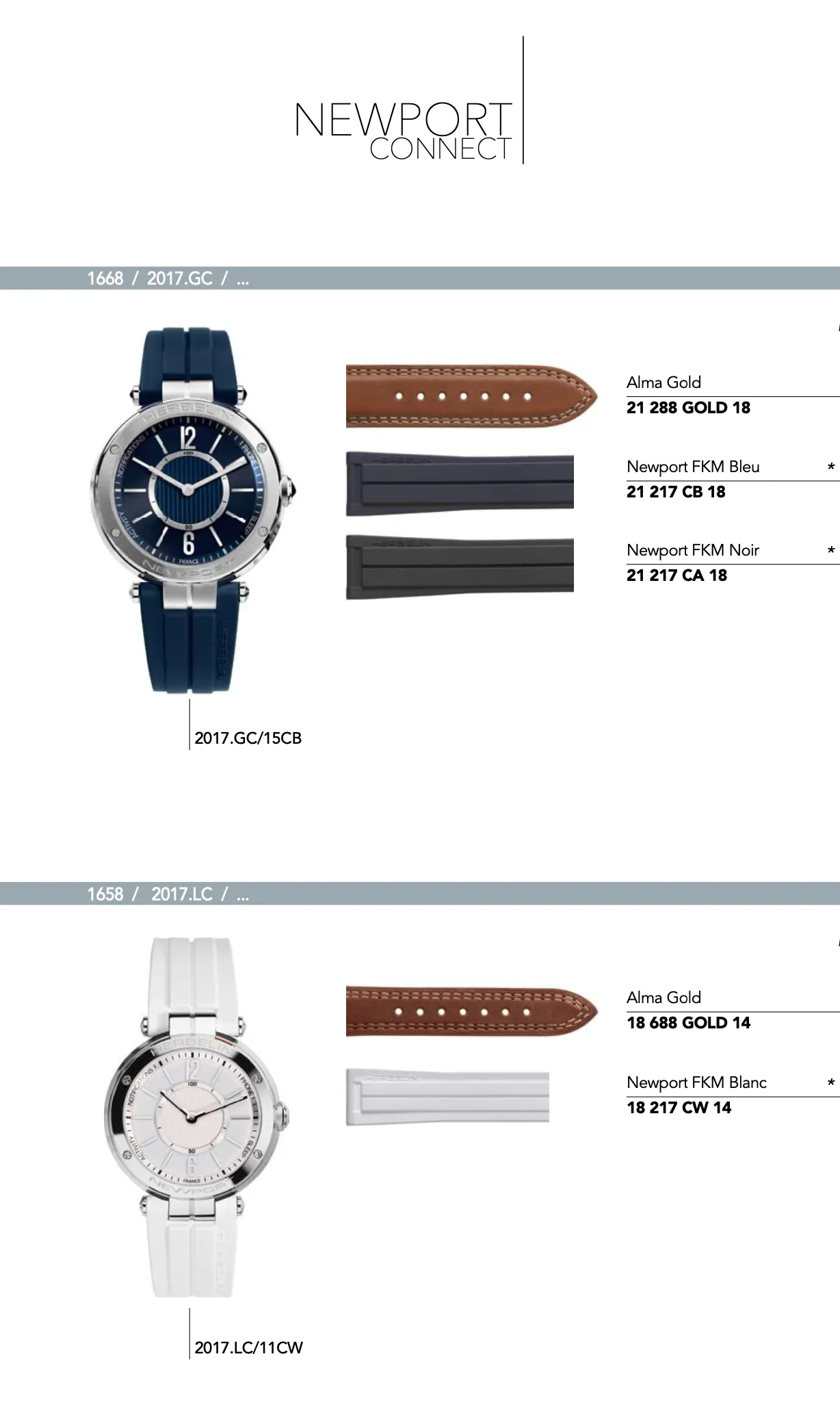 Recharge Bracelet en cuir et caoutchouc pour montre *Newport* série 1658/1668/ 2017.LC