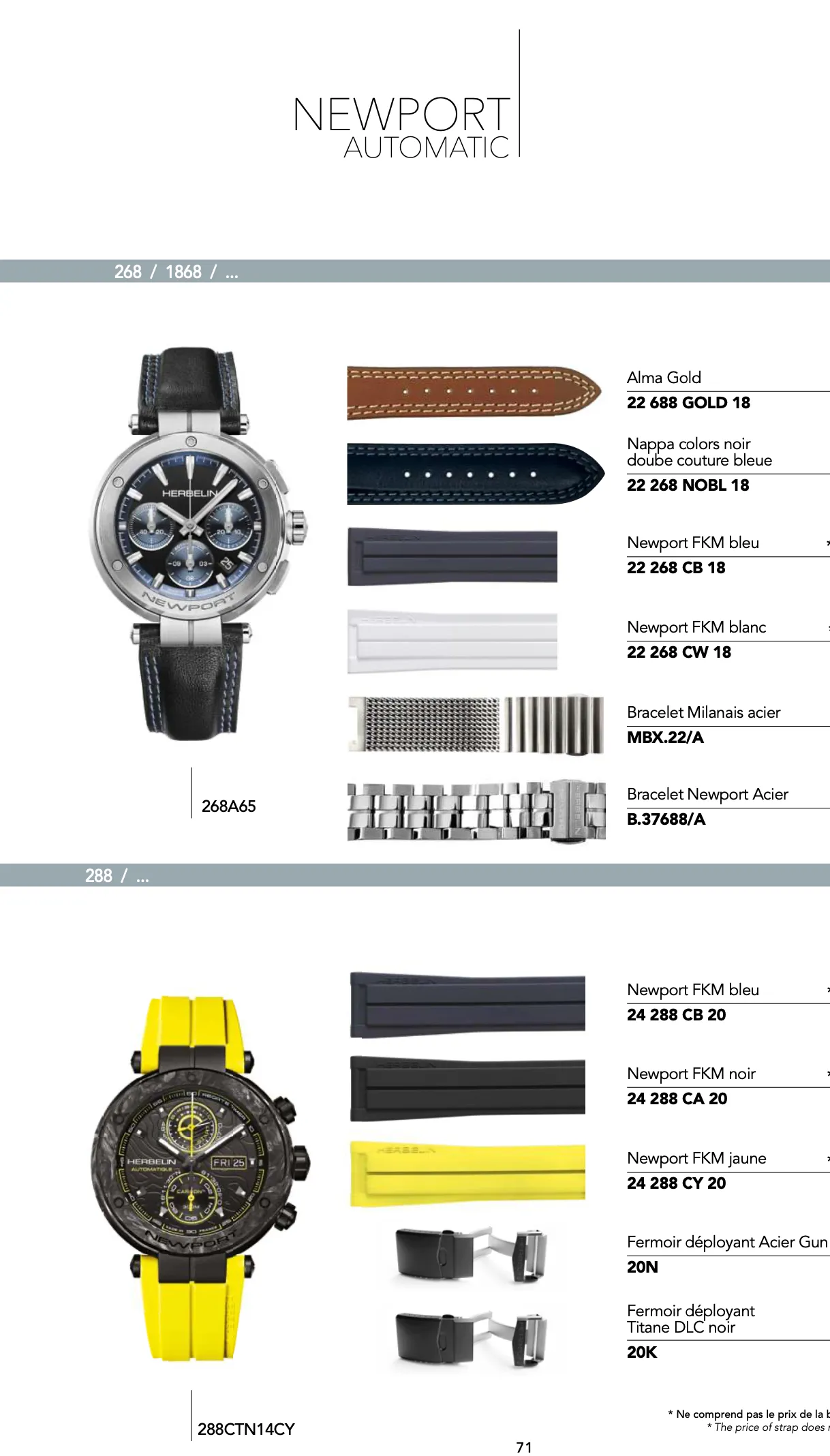 Recharge Bracelet en cuir et caoutchouc pour montre *Newport*série 268 / 1868 /288 ...