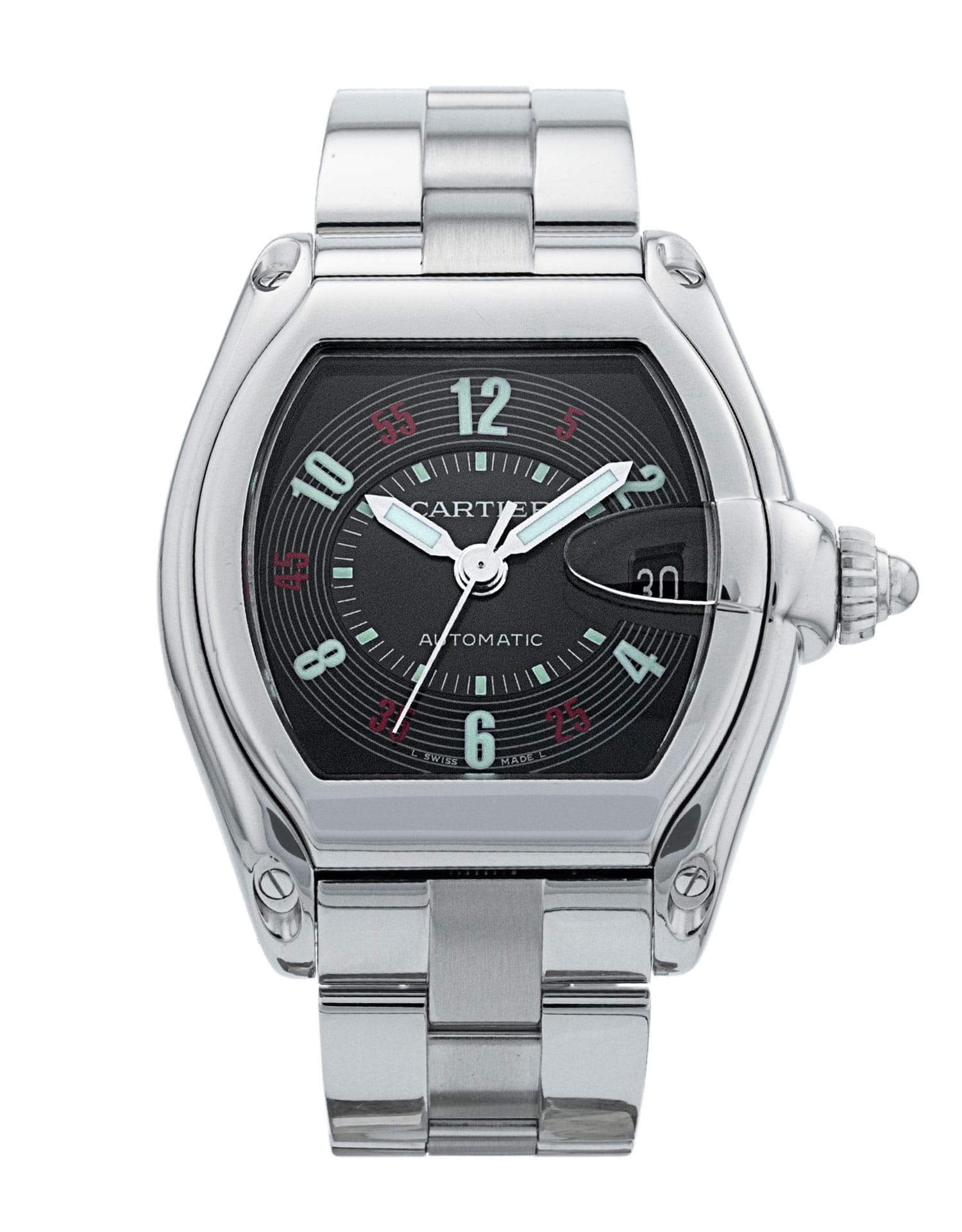 Cartier Roadster - cadran Noir arabe et un bracelet e Métal