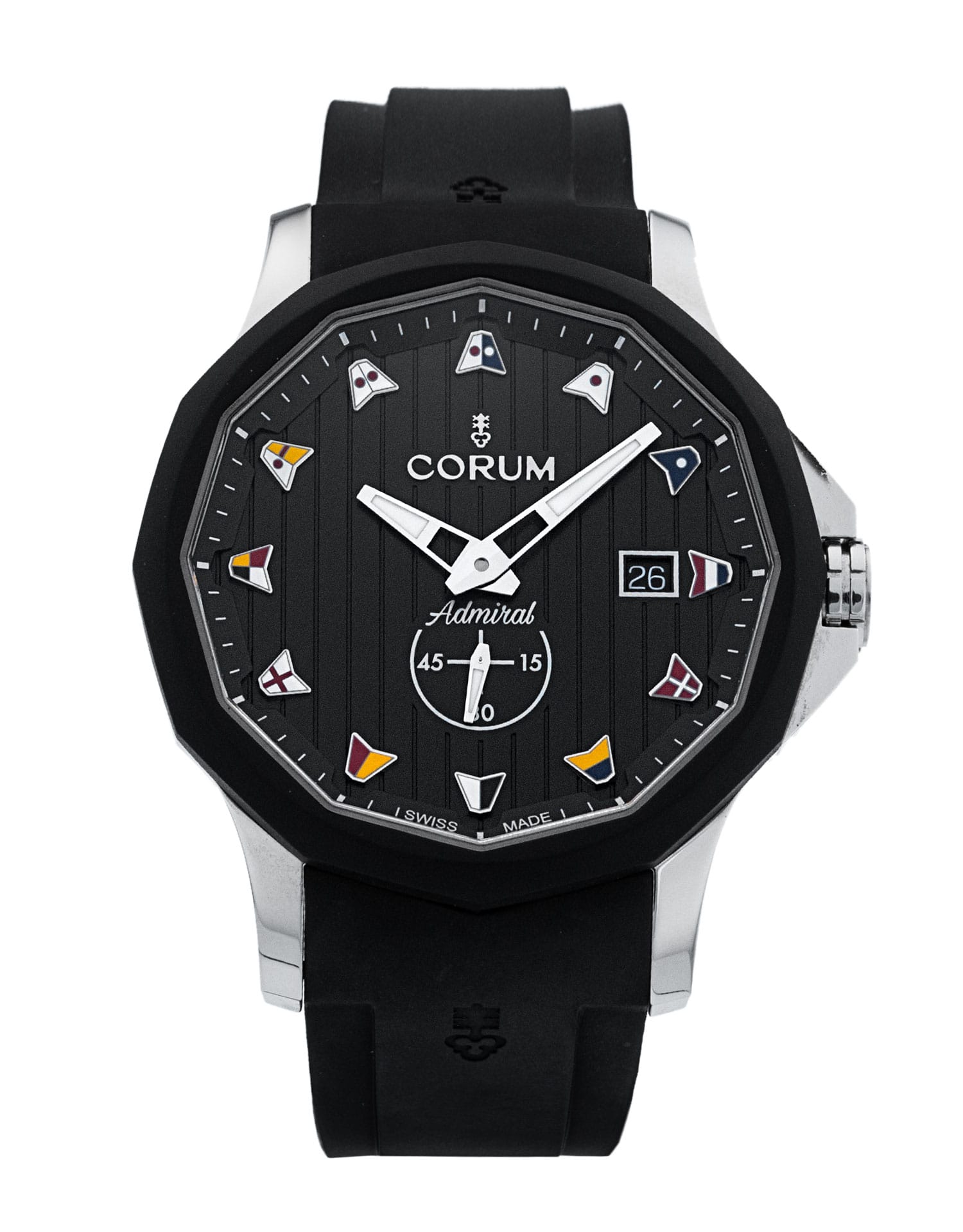 Corum Admirals Cup - cadran Noir et un bracelet e Caoutchouc