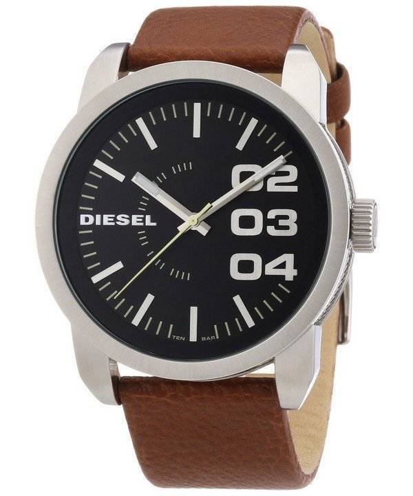 Montre diesel hommes cadran noir en cuir Tan DZ1513