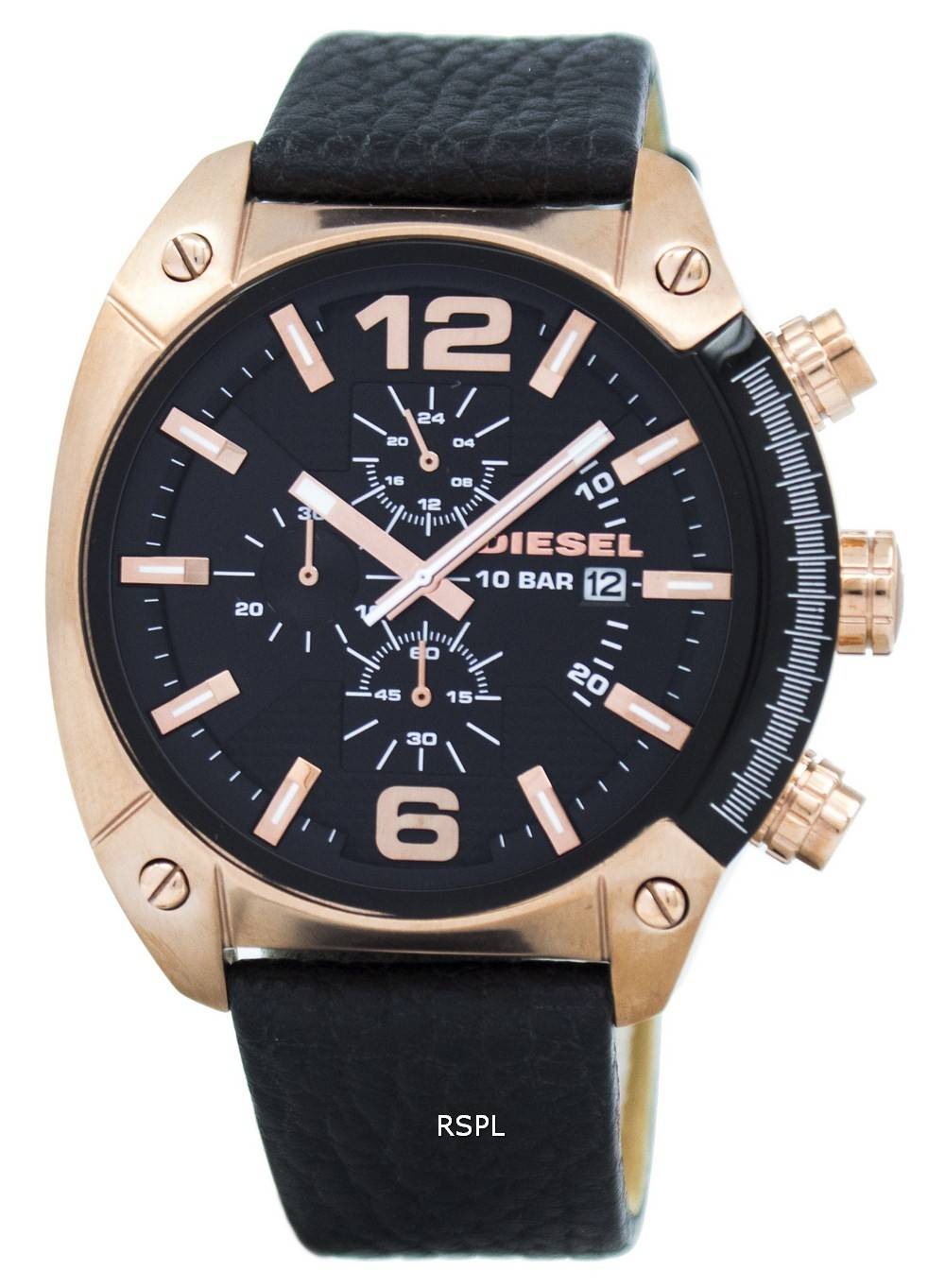 Montre diesel débordement chronographe hommes cadran noir en cuir noir DZ4297